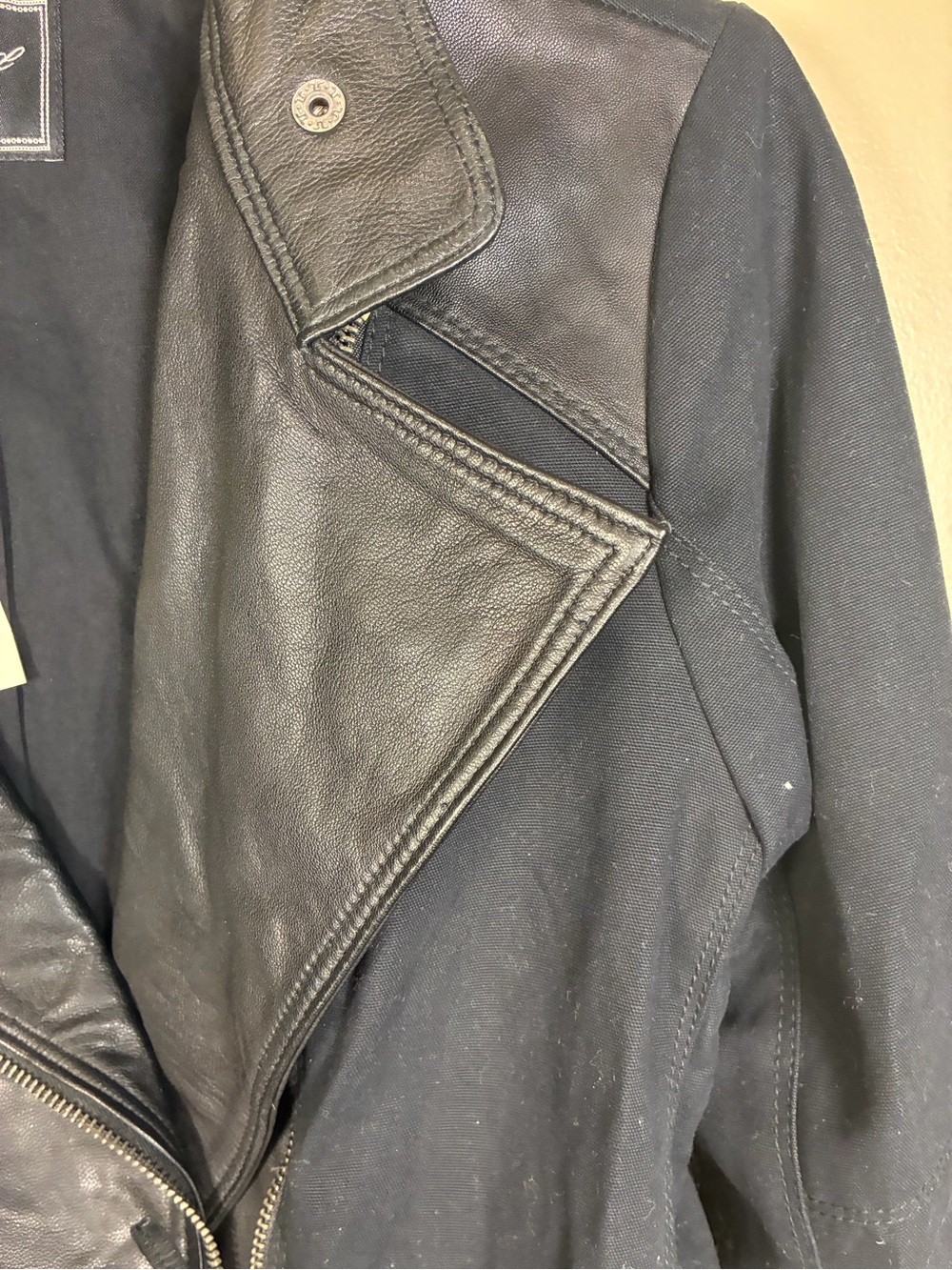 Lucky Brand Goat Leather Trim Moto Zip Up Jacket - Picture 4 of 13